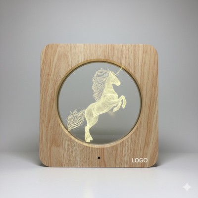 Creative Unicorn LED Night Light Wooden Base USB Acrylic Lamp Remote Control Seven Color Lighting