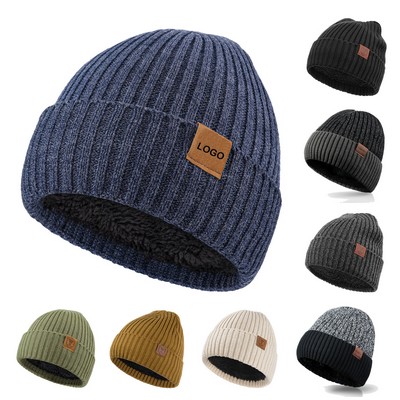 Winter Fleece Lined Beanie Unisex Fashion Warm Knit Cuffed Cap Comfortable Stocking Hats