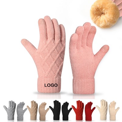 Women's Winter Warm Touch Screen Gloves Thermal Cable Knit Fleece Lined Glove