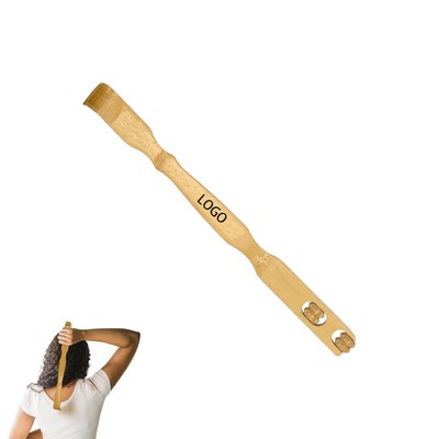 Bamboo Back Scratcher With Two Massaging Rollers