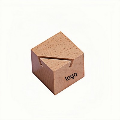 Walnut and Beech Wood Business Card Holder with Vintage Message Card Display