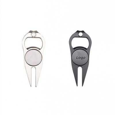 Metal Golf Green Repair Fork with Bottle Opener and Ball Marker Integrated Design