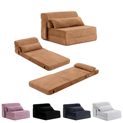 Folding Sofa Bed with Pillow Single Size Mattress Sleeper Chair Plush Fabric