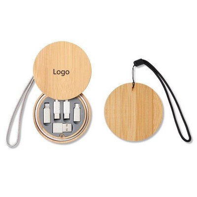 60W Bamboo Round USB Charging Adapter Cable Kit