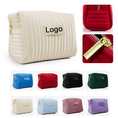 Large Travel Velvet Quilted Soft Frim Polyester Makeup Toiletry Bag