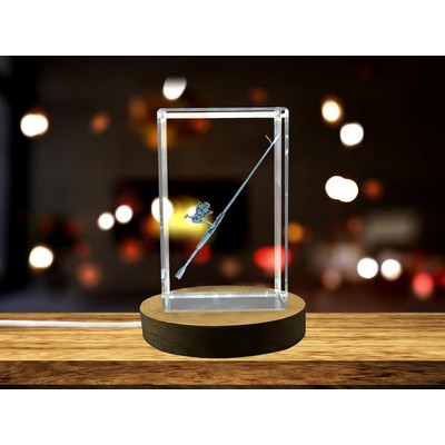 3D Engraved Crystal Fishing Rod Gift w/LED Base Light