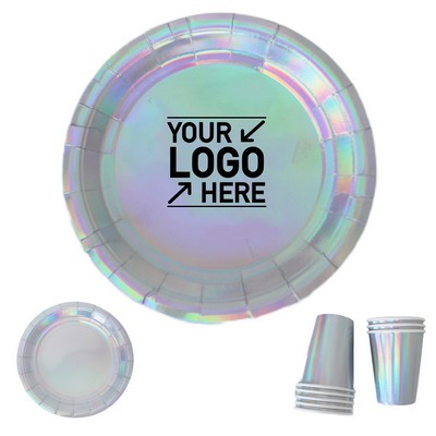 Iridescent Foil Paper Cups & Plates Set