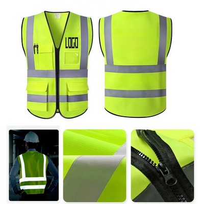 Adult Reflective Safety Work Vest With Multi Pockets