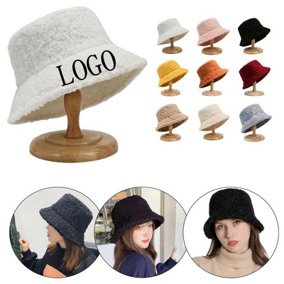 Women Winter Lamb Wool Bucket Hat