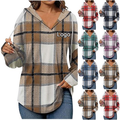 Womens Fashion Tops Hoodies Pullover Oversized Sweatshirts Long Sleeve Shirts Loose Fit Plaid Large