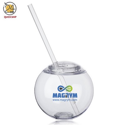 Moran 15 oz Plastic Cocktail Ball with Straw