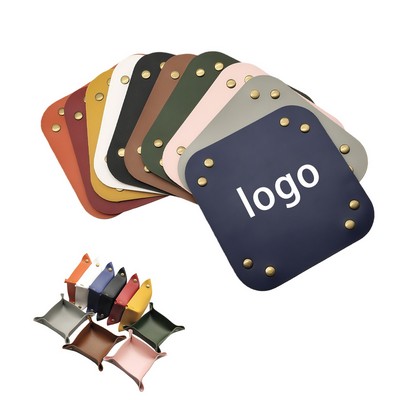Square PU Leather Desktop Organizer Tray (Elegant Everyday Storage)