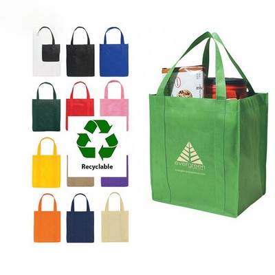 15" Reusable 80Gsm Non Woven Totes Bag W/ Reinforced Handles