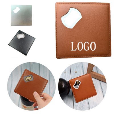 Leather Case Metal Coaster Bottle Opener