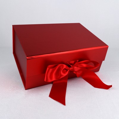 Red Metallic Magnetic Closure Gift Box with Satin Ribbon