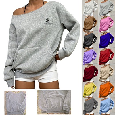 Oversized Women Shoulder Sweatshirt with Pockets Loose Fit