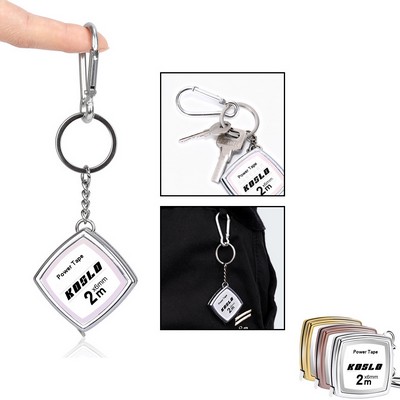 2M Silver Tape Measure Keychain Stainless Steel Retractable Ruler