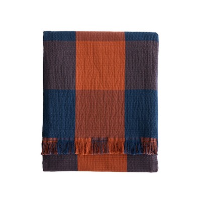 Organic Cotton Throw, Copper/Indigo