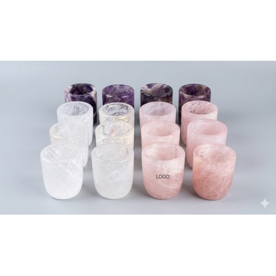 Natural Crystal Healing Cup Pure Gemstone Energy Vessel Artisan Crafted Office