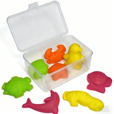 8-Piece Ocean Animal Plastic Mold Set with Storage Box- Frosted Surface Sand & Clay Tools (8x6cm)