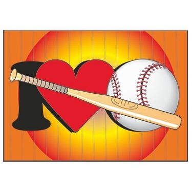 I Love Baseball w/ Bat Metal Photo Magnet (2 1/2"x3 1/2")