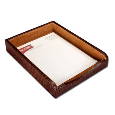 Crocodile Embossed Brown Leather Front Load Letter Tray