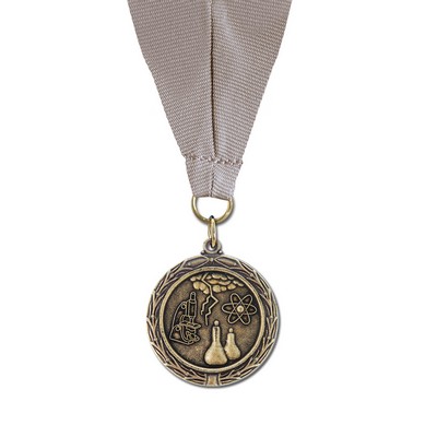 Science Cast MX Medal w/Grosgrain Neck Ribbon (1½")