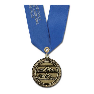 Double Swimmers Cast MX Medal w/Satin Neck Ribbon (1½")