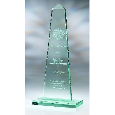 Large Jade Glass Obelisk Award