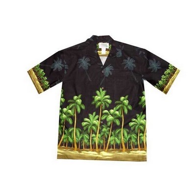 Black Hawaiian Shirt - 100% Cotton Poplin Tropical Print w/ Coconut Buttons (S - 3XL in-stock)
