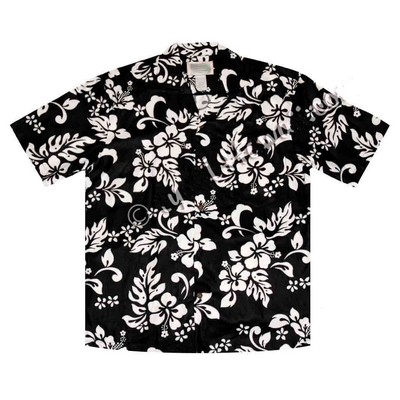 Black Short Sleeve Hawaiian Cotton Shirt with Coconut Button Front