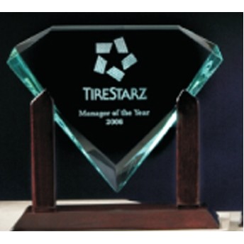 Clear Acrylic Diamond Award w/Wood Stand (9.5"x9")