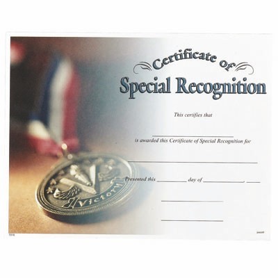 Special Recognition Award Certificate