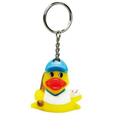 Mini Rubber Baseball Player Duck Key Chain©