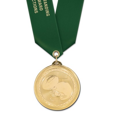 Football Brite Laser Medal w/Satin Neck Ribbon (2")
