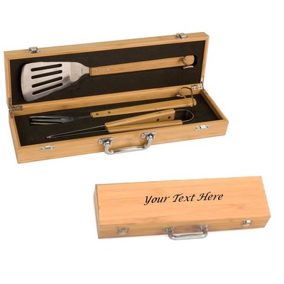 Bamboo BBQ Tool Gift Set - Laser Engraved, Closeout