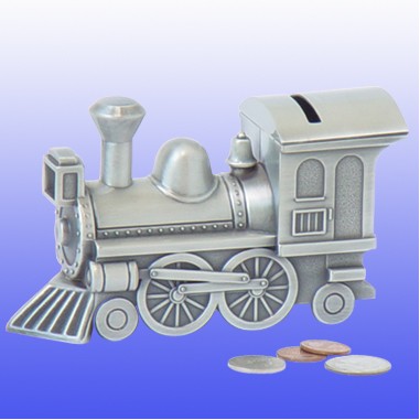 Pewter Finish Money Train Bank.