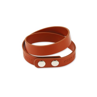 Double Wrap Synthetic Leather Bracelet w/Embossed Logo