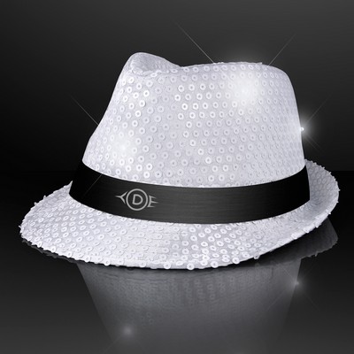 Sequin White Flashing Fedoras with Black Bands - PRINTED