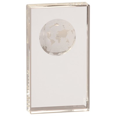 Clear Crystal Rectangle w/Etched Globe (7")