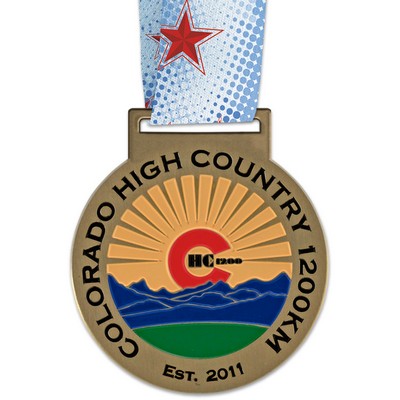HE Medal w/Custom Printed Looped Millennium Neck Ribbon (3½")