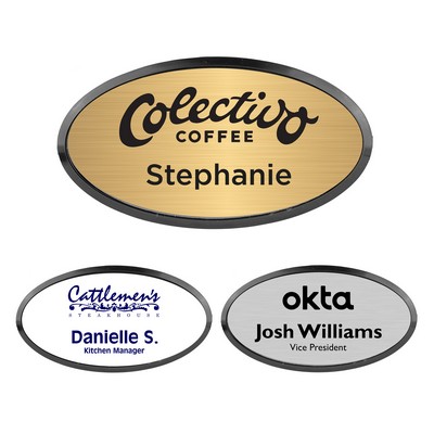 Engraved Oval Name Badge with Frame 3" x 1.5"
