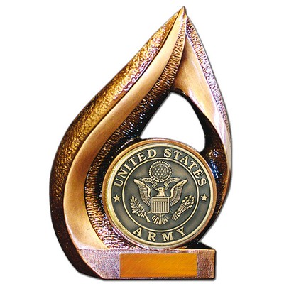 Stock 9" Flame Trophy with 2" US Army Coin and Engraving Plate
