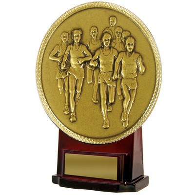 Stock 7" Medallion Trophy with 5 1/2" Running Insert with Engraving Plate