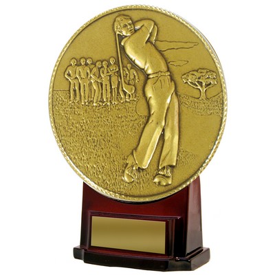 Stock 7" Medallion Trophy with 5 1/2" Golf II Insert with Engraving Plate