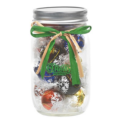 16 Oz. Glass Mason Jar w/ Raffia Bow (Lindt® Truffles)