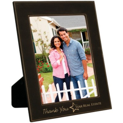 Custom Laser Engraved Leatherette Picture Frame-Black/Engraves Gold, Large