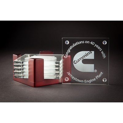 6 Square Coaster Stacked w/Wooden Stand (4 x 4 x 1/4")