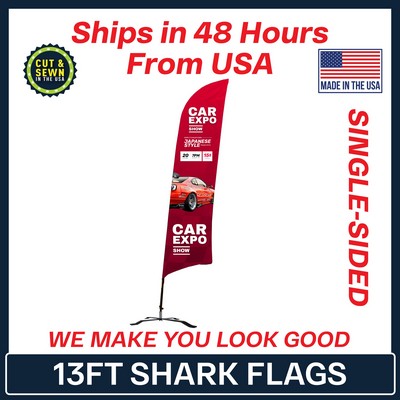 13' Shark Flag - Single-Sided W/Black X Base - Made in the USA