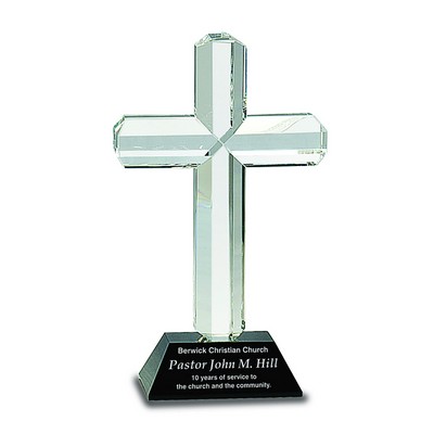 Engraved Premier Crystal Cross With Black Base